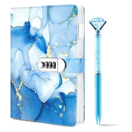 Koogel Diary with Lock for Girls Ages 8-12, A5 Journal with Lock 240 Pages, Kids Locking Secret Diary Writing Journal with Pen, Cute Birthday Gifts Stuff for Teen Tween Girls Age 8 9 10 11 12, Blue