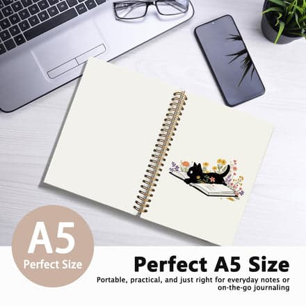 LIANGW Cat Notebook Journal for Teen Girls, Black Cats Floral Book Spiral Notebook for School Supplies, Cute Notebooks for School Aesthetic, Cat Lover Gifts for Women Men & Girls 5.5x8.3 Inch