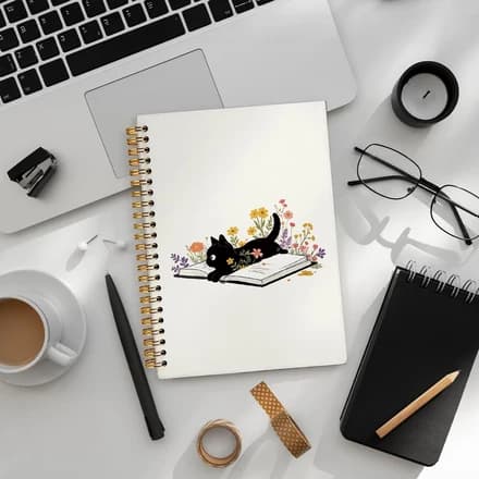 LIANGW Cat Notebook Journal for Teen Girls, Black Cats Floral Book Spiral Notebook for School Supplies, Cute Notebooks for School Aesthetic, Cat Lover Gifts for Women Men & Girls 5.5x8.3 Inch