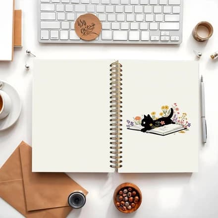 LIANGW Cat Notebook Journal for Teen Girls, Black Cats Floral Book Spiral Notebook for School Supplies, Cute Notebooks for School Aesthetic, Cat Lover Gifts for Women Men & Girls 5.5x8.3 Inch