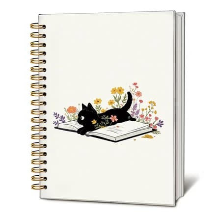 LIANGW Cat Notebook Journal for Teen Girls, Black Cats Floral Book Spiral Notebook for School Supplies, Cute Notebooks for School Aesthetic, Cat Lover Gifts for Women Men & Girls 5.5x8.3 Inch