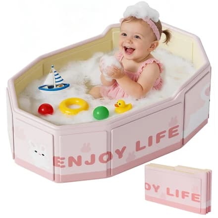 Xynzanic Collapsible Baby Bathtub for Shower, Portable Foldable Toddler Bath Tub with Non-Slip Base, Compact Travel Essentials for Kids & Infants, Easy Storage in Small Spaces, Pink