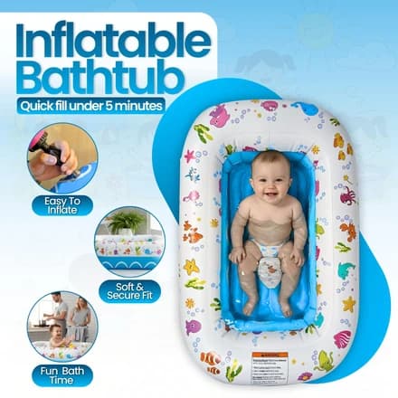 Mommy's Helper | Inflatable Under The Sea Baby Bathtub, Collapsible Safe Baby Bath Tub with Anti-Sliding Saddle Horn Seat, Must Have Travel Toddler Bath, Portable Bathtub Recommended Months 3 to 18
