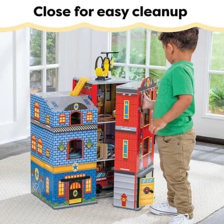 KidKraft Everyday Heroes Wooden Playset, 3-Story with 26-Piece Accessories, Foldable for Storage