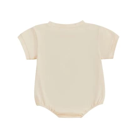 Licupiee Newborn Girl Boy Mushroom Romper Shirts Infant Baby Summer Clothes Letter Embroidery Short Sleeve Bodysuit Tops (Beige, 0-3 Months)