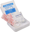 First responder kit with gauze pad, bandages, and alcohol pads on a white background
