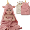 Blissful Diary Muslin Baby Hooded Towel 2 Pack, Soft & Absorbent Bath Towel for Infant, Toddler, Unisex, Baby Gift, Newborn Essentials, Bear & Lamb