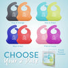 Silicone Bibs for Babies - 2 PK Baby Silicone Bibs with Food Catcher - Unisex Neutral Waterproof Infant Bibs & Toddler Bibs (Navy/Red)
