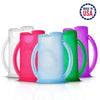 Flipping Holder Squeeze Proof Food Pouch Holder for Toddlers, Babies, Kids, Mess Free No Squeeze Juice Box Drink and Applesauce Snack Holder with Easy Grip Handles and Lid