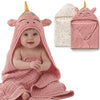 Blissful Diary Muslin Baby Hooded Towel 2 Pack, Soft & Absorbent Bath Towel for Infant, Toddler, Unisex, Baby Gift, Newborn Essentials, Bear & Lamb