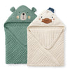 Blissful Diary Muslin Baby Hooded Towel 2 Pack, Soft & Absorbent Bath Towel for Infant, Toddler, Unisex, Baby Gift, Newborn Essentials, Bear & Lamb